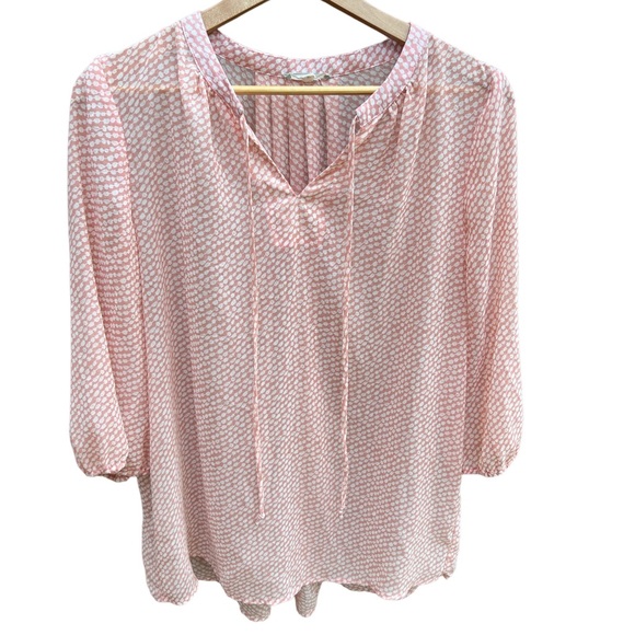Pleione Tops - Pleione 3/4 Balloon Sleeve Keyhole Sheer Blouse Size X-large